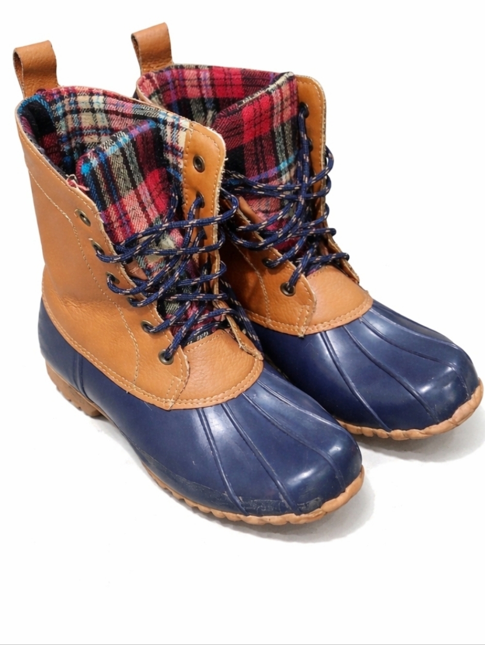 Sporto Tan and Navy Flannel Lined Duck Boots, Womens Size 9 Waterproof, Gorpcore